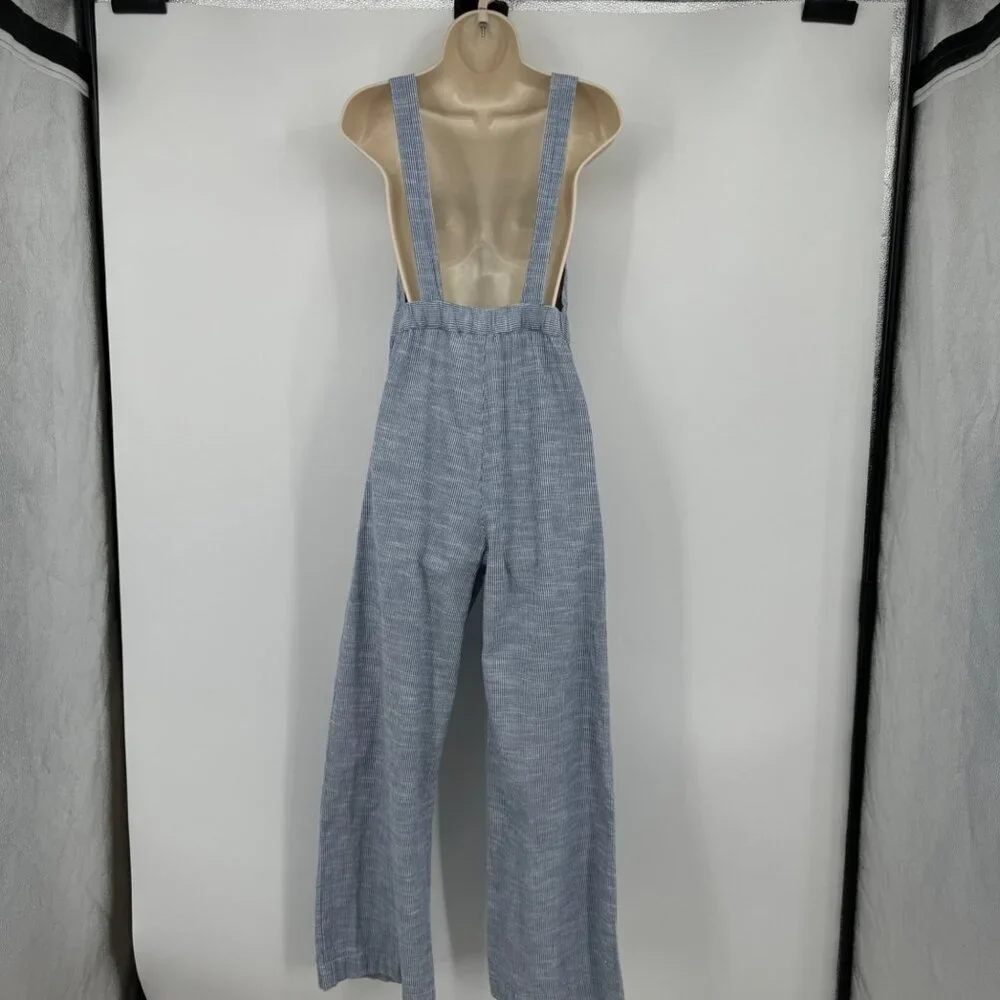 JAPNA Women's Size M Romper Jumpsuit Blue Striped straight  Leg 100% Cotton Casu - Picture 10 of 14